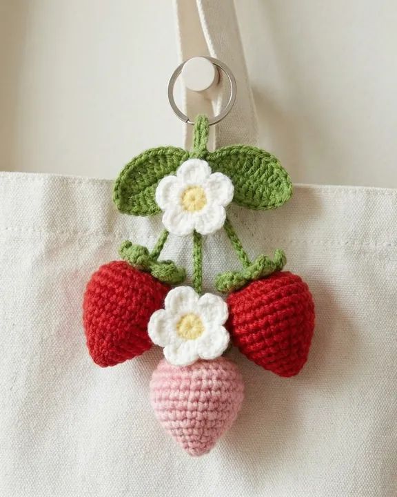 Sweet Strawberry Keychain crochet pattern