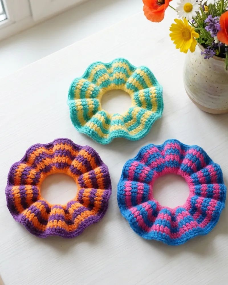 Striped wave Scrunchie crochet pattern