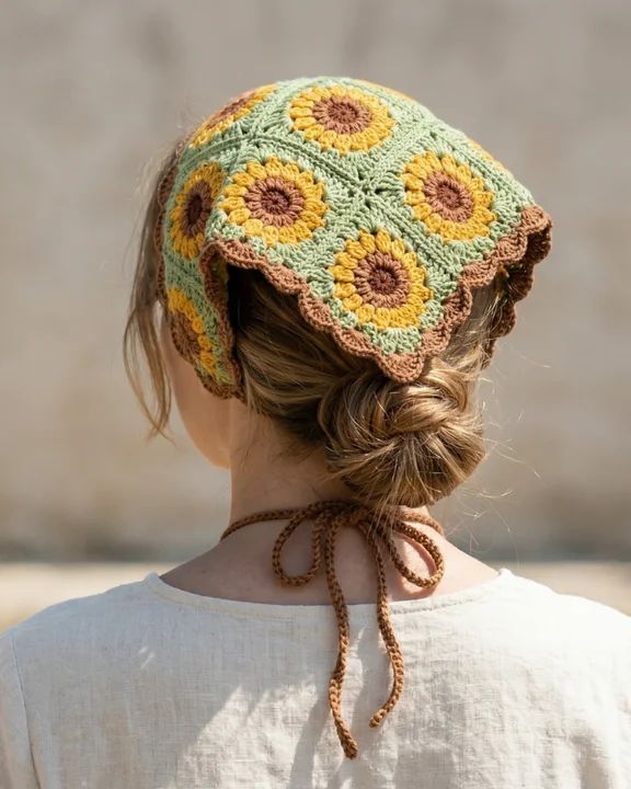 Boho Sunflower Bandana crochet pattern