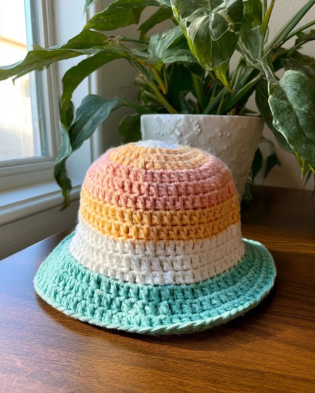 Fuzzy Stripes Crochet Bucket Hat crochet pattern