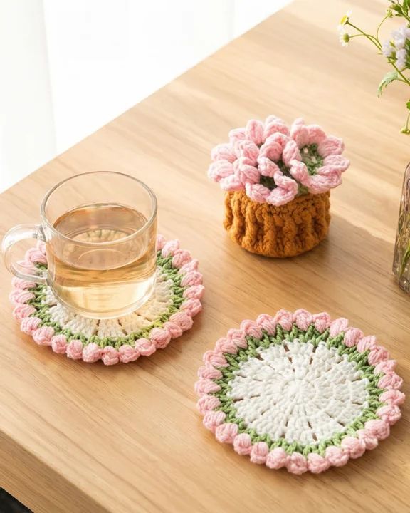 Sweet Tulip Garden Coaster crochet pattern